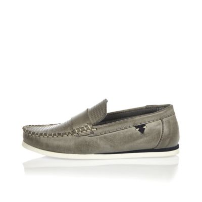 Boys grey leather loafers